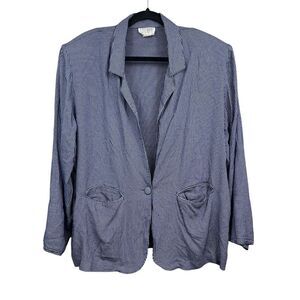 Stefano Worldwide Womens Blazer Stripe Blue White 1 Button Pockets Padded Sz XXL